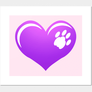 Paw on Heart, Purple Posters and Art